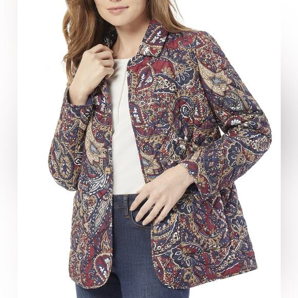 Jones New York Women's Quilted Paisley Snap-Front Light Weight Jacket Size Large - Picture 1 of 10